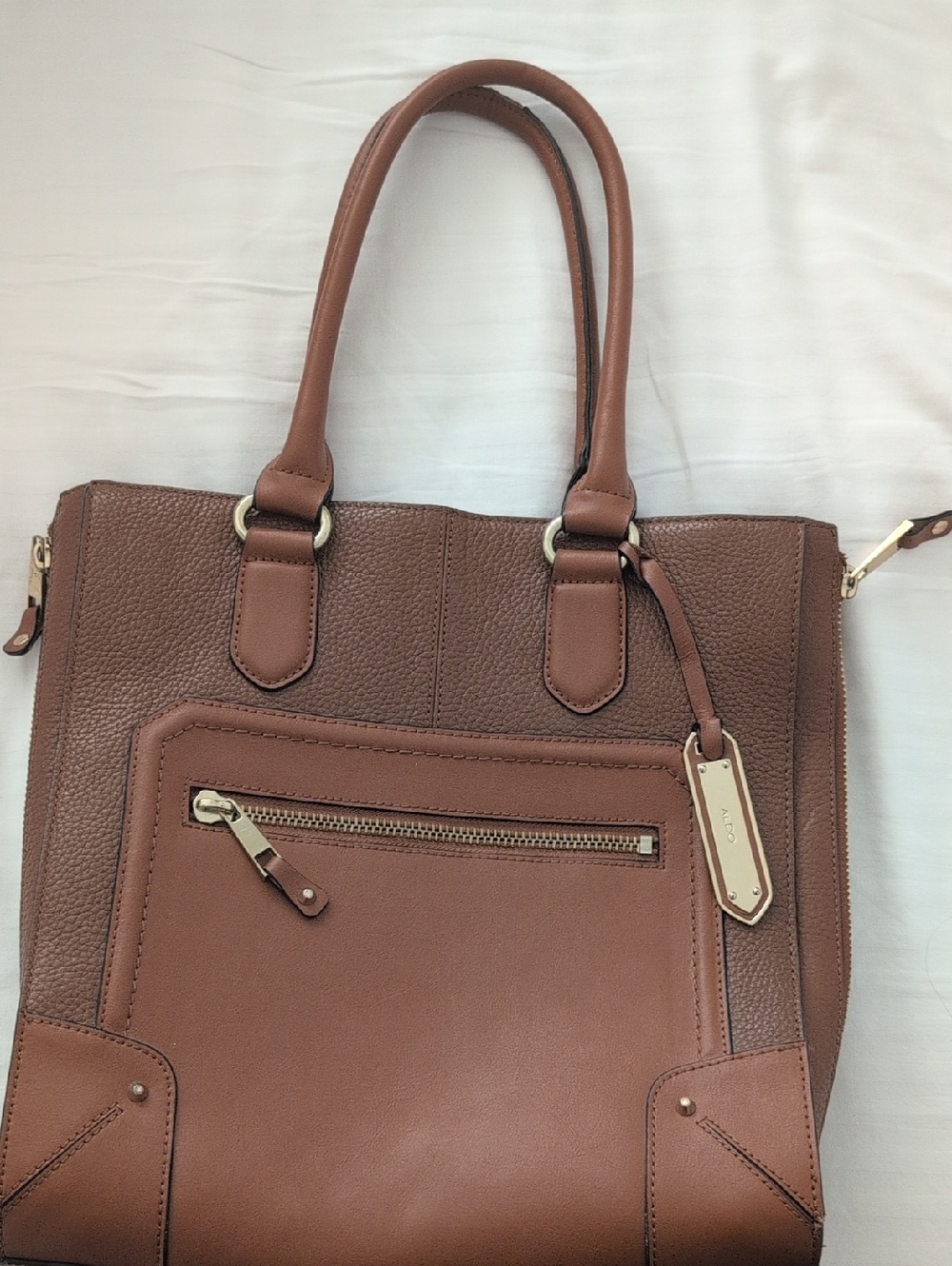 Aldo Brown Structured Tote with Front Zip Pocket